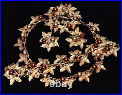 Astounding HOBE Golden CARMEL & CINNAMON Pearl & Rhinestone Goldtone Full SET