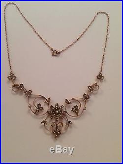 Attractive Antique Victorian 9ct Gold & Seed Pearl Set Necklace