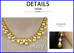 Aura Luxury 24K Gold Bridal Pearl Jewelry Set for Women Zircon Crystal Necklac Aura Luxury 24K Gold Bridal Pearl Jewelry Set for Women Zircon Crystal Necklac