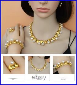 Aura Luxury 24K Gold Bridal Pearl Jewelry Set for Women Zircon Crystal Necklac Aura Luxury 24K Gold Bridal Pearl Jewelry Set for Women Zircon Crystal Necklac