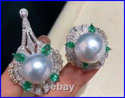 Aurora 15mm Australian south sea pearl set G18K DIAMOND Emerald Japan order