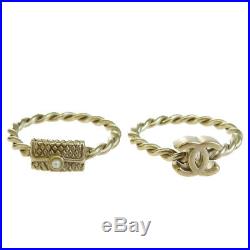 Auth CHANEL CC Two Ring Set Duo 08A Gold Imitation Pearl Accessories 66EG131