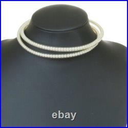 Auth CHANEL Imitation Pearl Necklace Bracelet 2 Set Vinyl White Gold 09MH907