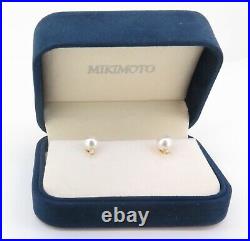 Auth Mikimoto 7mm Akoya Cultured Pearl Diamond Set 18K Gold Stud Earrings +Box