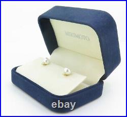 Auth Mikimoto 7mm Akoya Cultured Pearl Diamond Set 18K Gold Stud Earrings +Box
