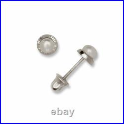 Authentic 14K Solid Gold 4mm Minimal Tiny Bezel Pearl Screw Back Studs Set