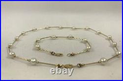Authentic 14k Yellow Gold Fresh Water Pearl Ladies Set Of Necklace And Bracelet