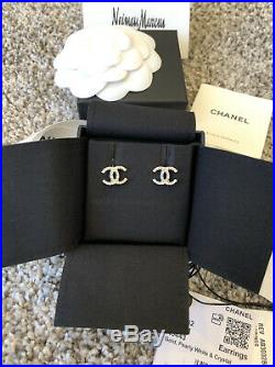 Authentic CHANEL 20C Charms CC Crystal & Pearl stud earrings. NEW! Full Set