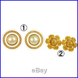 Authentic CHANEL Vintage CC Logos Imitation Pearl Earrings Clip-On 2 Set AK10464