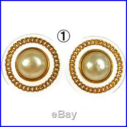 Authentic CHANEL Vintage CC Logos Imitation Pearl Earrings Clip-On 2 Set AK10464
