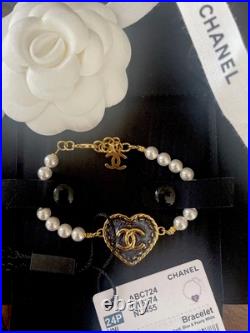 Authentic Chanel 24P Gold/Pearl White/Blue Bracelet NWT & box FULL set