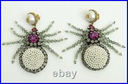 Authentic Gucci Earrings Spiders Pendants Pearls GG Logo Crystal Embroidered Set