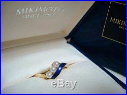 Authentic MIKIMOTO 18k yellow Gold and Cloisonne enamel Akoya Pearl Ring set
