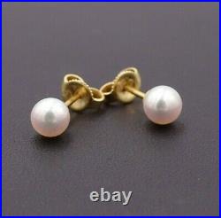 Authentic Mikimoto Pearl Stud Earrings 6mm set in 14k Yellow Gold BEAUTIFUL