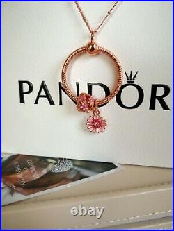 Authentic Pandora 14k Rose Gold Medium O Pendant Necklace & Charm Set 388256