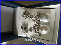 Beautiful 14k W Gold, Antique Baroque Pearl, Diamond Ring & Earring Set