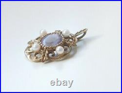 BEAUTIFUL 9ct GOLD AMETHYST AND PEARL STONE SET PENDANT