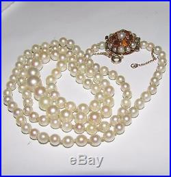 BEAUTIFUL GRADUATED ROW PEARLS WITH 9ct GOLD CITRINE SET& PEARLS CLASP 60cm