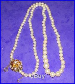 BEAUTIFUL GRADUATED ROW PEARLS WITH 9ct GOLD CITRINE SET& PEARLS CLASP 60cm