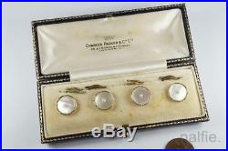 BOXED ANTIQUE ENGLISH 18K GOLD MOTHER OF PEARL DRESS BUTTONS SET c1920