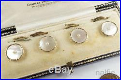 BOXED ANTIQUE ENGLISH 18K GOLD MOTHER OF PEARL DRESS BUTTONS SET c1920