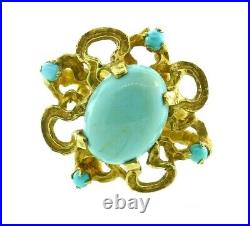 BRUTALIST 14k Yellow Gold & Turquoise Ring & Drop Earrings Set Circa 1960s