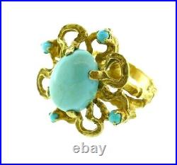 BRUTALIST 14k Yellow Gold & Turquoise Ring & Drop Earrings Set Circa 1960s