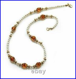 Baltic Amber & Pearl Necklace 17 plus 2 Extender & Earrings Set 1/4 Long