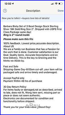 Barbara Bixby Set of 3 Bead Design Stack Sterling Silver 18K Gold Ring Size Sz 7