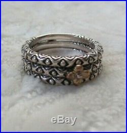 Barbara Bixby Set of 3 Bead Design Sterling Silver 18K Gold Stack Ring Size 8