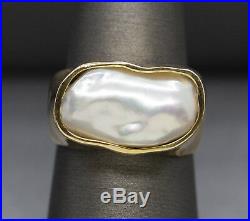 Baroque Akoya Pearl East West Bezel Set Cocktail Ring in 14k Yellow Gold