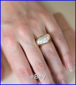 Baroque Akoya Pearl East West Bezel Set Cocktail Ring in 14k Yellow Gold