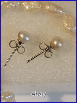 Baroque Freshwater Pearl 15 Necklace With 14k Gold Clasp & 6mm Pearl Earring Set