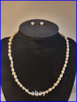 Baroque Freshwater Pearl 15 Necklace With 14k Gold Clasp & 6mm Pearl Earring Set