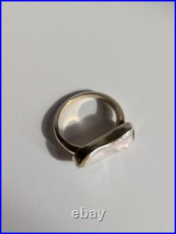 Baroque Keshi Pearl Sterling Silver Bar Ring Bezel Set Gold Plated Size S / 9 Baroque Keshi Pearl Sterling Silver Bar Ring Bezel Set Gold Plated Size S / 9