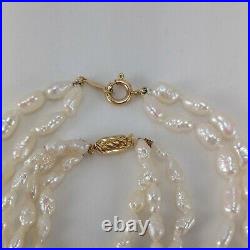 Baroque Pearl Coral 14k Gold Two & Three Stand Necklace & Bracelet Set