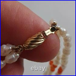 Baroque Pearl Coral 14k Gold Two & Three Stand Necklace & Bracelet Set