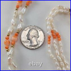 Baroque Pearl Coral 14k Gold Two & Three Stand Necklace & Bracelet Set