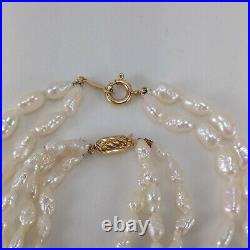 Baroque Pearl, Coral 14k Gold Two & Three Strand Necklace & Bracelet Set