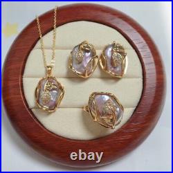 Baroque Pearl Jewelry Sets 18K Gold Plating Freshwater Pearl Necklace Earrings