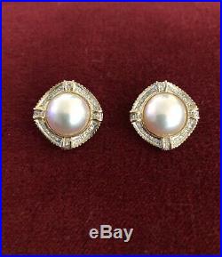Beautiful 1 Carat Diamond and Pearl Earrings Set in 14K Gold Plus Appraisal