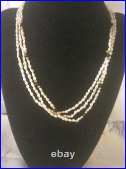 Beautiful 14 Karat Gold Pearl Knotted Necklace And Bracelet With Onyx And