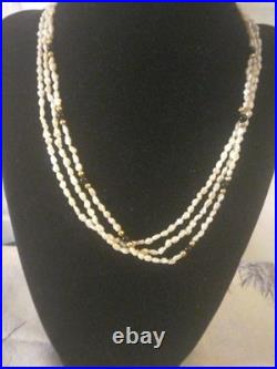 Beautiful 14 Karat Gold Pearl Knotted Necklace And Bracelet With Onyx And