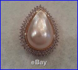Beautiful 14K Solid Yellow Gold Mabe Pearl Ring and Pendant Set Ring size 6