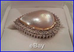Beautiful 14K Solid Yellow Gold Mabe Pearl Ring and Pendant Set Ring size 6
