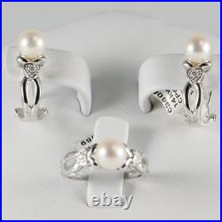 Beautiful 14K White Gold Cultured Pearl Earrings & Ring Set