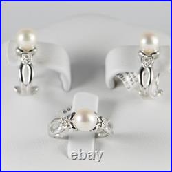 Beautiful 14K White Gold Cultured Pearl Earrings & Ring Set