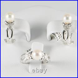 Beautiful 14K White Gold Cultured Pearl Earrings & Ring Set Beautiful 14K White Gold Cultured Pearl Earrings & Ring Set