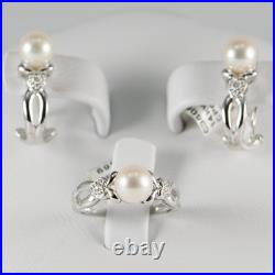 Beautiful 14K White Gold Cultured Pearl Earrings & Ring Set