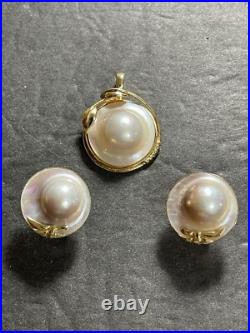 Beautiful 14K Yellow Gold and Blister Pearl Pendant and Earrings Set 16.6 Grams Beautiful 14K Yellow Gold and Blister Pearl Pendant and Earrings Set 16.6 Grams